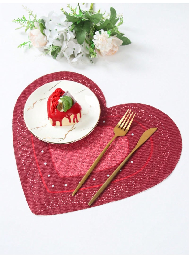 زينة يوم الحب مفارش طاولة بتصميم قلب احمر مناسبة لتزيين حفل يوم الحب او الذكرى السنوية 4 قطع - Image 2